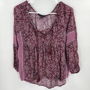 American Eagle boho shirt top xs red purple burgundy